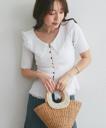 La boutique BonBon | 【インしなくてもスタイルUP】襟レーストリミング金ボタンニット(ニット/セーター)
