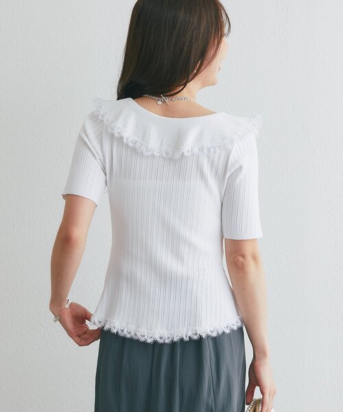 La boutique BonBon(ラブティックボンボン)の「【インしなくてもスタイルUP】襟レーストリミング金ボタンニット(ニット/セーター・レディース・ホワイト/ネイビー/バイオレット・FREE)」の11枚目の写真