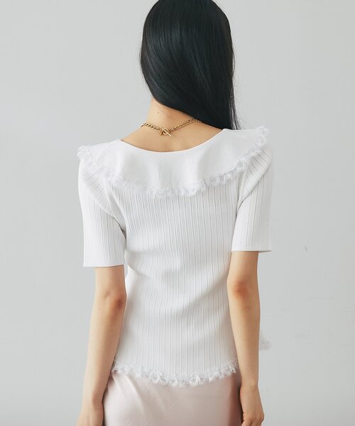 La boutique BonBon(ラブティックボンボン)の「【インしなくてもスタイルUP】襟レーストリミング金ボタンニット(ニット/セーター・レディース・ホワイト/ネイビー/バイオレット・FREE)」の18枚目の写真