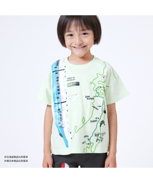 Fluffy BROTHERS（フラッフィーブラザーズ）の「【JRの電車】連結プリントTシャツ（Tシャツ/カットソー・キッズ・ライトグリーン/オートミール・80/120/110/100/90/130）」の2枚目の写真