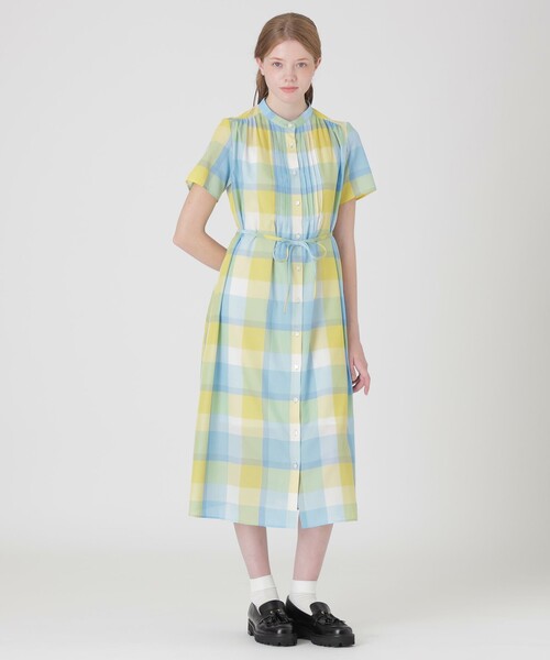 BLUE LABEL CRESTBRIDGE(ブルーレーベルクレストブリッジ)の「【一部店舗限定】クレストブリッジチェックカラミクロスドレス(ワンピース・レディース・ワイン/イエロー系その他2・36/38/40)」の2枚目の写真