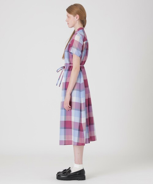 BLUE LABEL CRESTBRIDGE(ブルーレーベルクレストブリッジ)の「【一部店舗限定】クレストブリッジチェックカラミクロスドレス(ワンピース・レディース・ワイン/イエロー系その他2・36/38/40)」の3枚目の写真