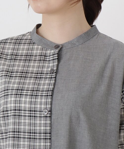 one'sterrace(ワンズテラス)の「チェック柄 コンビ前開き8分袖ワンピース(ワンピース・レディース・ネイビー系5/ダークブラウン系8/グレー系4・02)」の9枚目の写真