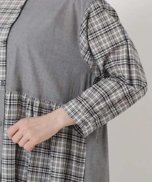 one'sterrace(ワンズテラス)の「チェック柄 コンビ前開き8分袖ワンピース(ワンピース・レディース・ネイビー系5/ダークブラウン系8/グレー系4・02)」の10枚目の写真