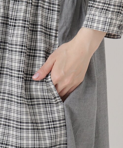 one'sterrace(ワンズテラス)の「チェック柄 コンビ前開き8分袖ワンピース(ワンピース・レディース・ネイビー系5/ダークブラウン系8/グレー系4・02)」の11枚目の写真