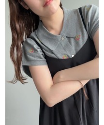 Te chichi（テチチ）の「フラワー刺繍ポロカラーニット（ニット/セーター）」