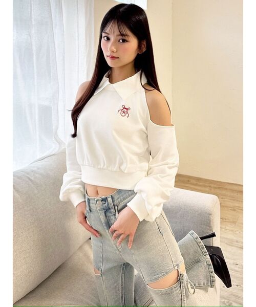 RESEXXY（リゼクシー）の「2WAYカラーロゴスウェット（Tシャツ/カットソー・レディース・レッド/グレー/ホワイト・FREE）」の9枚目の写真