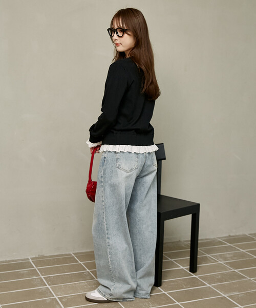 MARY QUANT(マリークワント)の「MARY QUANT × PUBLUX/マリークワント 別注 レース ドッキング ワンポイント ニット カーディガン 限定展開(カーディガン/ボレロ・レディース・ネイビー/グレー/ブラック・フリ-)」の8枚目の写真