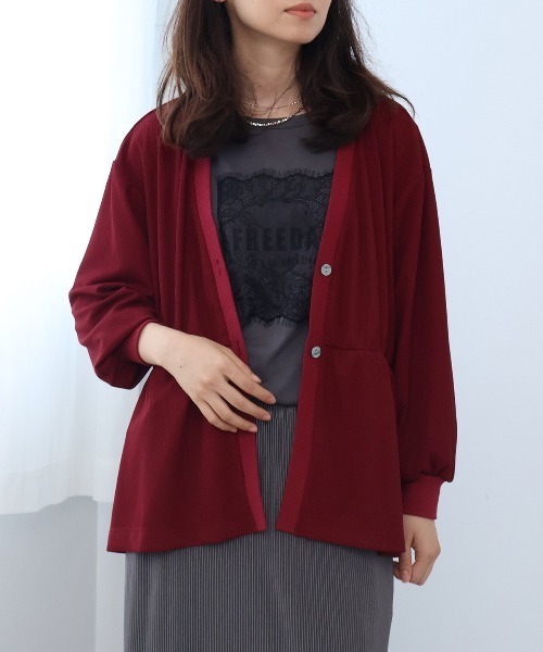 leswel(レスウェル)の「【M~5L】ミニテレコブラウスカーディガン(カーディガン/ボレロ・レディース・ブラウン/レッド/ブラック・4L/M/5L/L/3L/LL)」の9枚目の写真