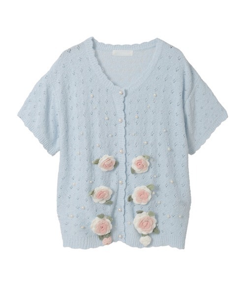 PINK HOUSE(ピンクハウス)の「Rose Pearlモチーフ使いニットカーディガン(カーディガン/ボレロ・レディース・チョコ/アイボリー/ブラック/スカイブルー・フリー)」の4枚目の写真