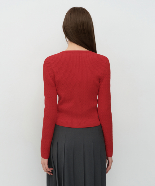 MUSINSA STANDARD WOMAN（ムシンサスタンダードウーマン）の「ウィメンズケーブルラウンドネックカーディガン[レッド]（カーディガン/ボレロ・レディース・その他・X-SMALL/SMALL/MEDIUM/LARGE）」の3枚目の写真