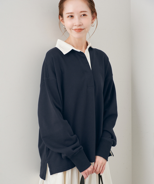 SLOBE IENA(スローブイエナ)の「裏毛ラガープルオーバー(Tシャツ/カットソー・レディース・グレー/ネイビー・FREE)」の2枚目の写真