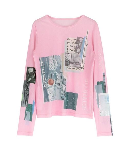 :ETHROF(イーサオブ)の「GRAPHIC PRINT SHEER TOPS(Tシャツ/カットソー・レディース・オフホワイト/ピンク系その他2/ブラック・MEDIUM)」の3枚目の写真
