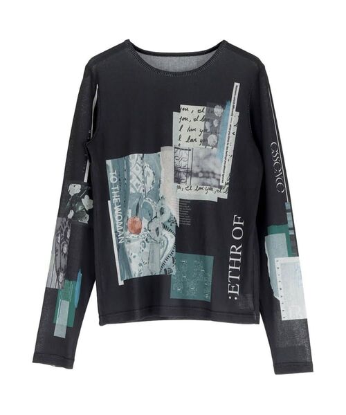 :ETHROF(イーサオブ)の「GRAPHIC PRINT SHEER TOPS(Tシャツ/カットソー・レディース・オフホワイト/ピンク系その他2/ブラック・MEDIUM)」の2枚目の写真