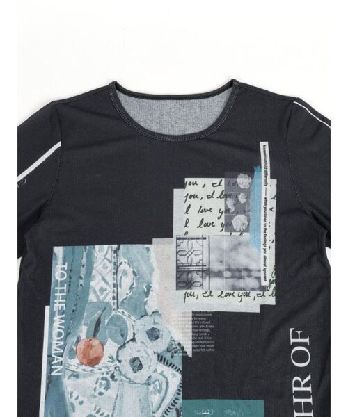 :ETHROF(イーサオブ)の「GRAPHIC PRINT SHEER TOPS(Tシャツ/カットソー・レディース・オフホワイト/ピンク系その他2/ブラック・MEDIUM)」の4枚目の写真