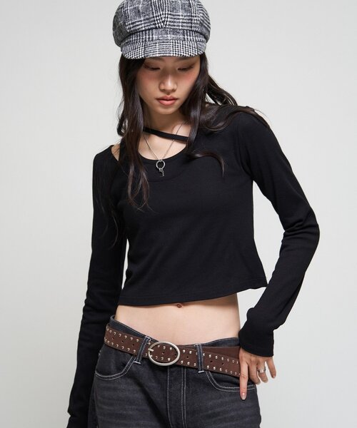 WHO'S WHO gallery(フーズフーギャラリー)の「【WEB限定】レイヤードデザイントップス(Tシャツ/カットソー・レディース・ブラック/パープル/カーキ・FREE)」の4枚目の写真