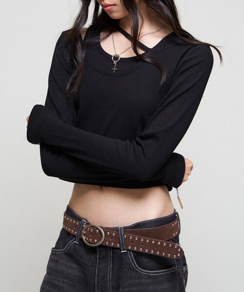WHO'S WHO gallery(フーズフーギャラリー)の「【WEB限定】レイヤードデザイントップス(Tシャツ/カットソー・レディース・ブラック/パープル/カーキ・FREE)」の8枚目の写真