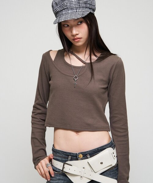 WHO'S WHO gallery(フーズフーギャラリー)の「【WEB限定】レイヤードデザイントップス(Tシャツ/カットソー・レディース・ブラック/パープル/カーキ・FREE)」の11枚目の写真