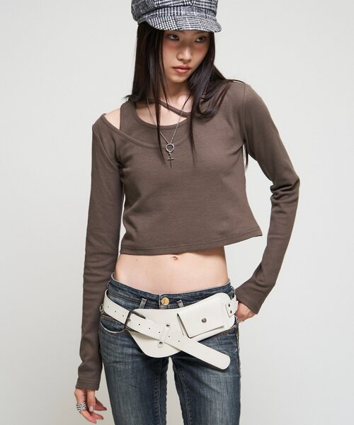 WHO'S WHO gallery(フーズフーギャラリー)の「【WEB限定】レイヤードデザイントップス(Tシャツ/カットソー・レディース・ブラック/パープル/カーキ・FREE)」の12枚目の写真
