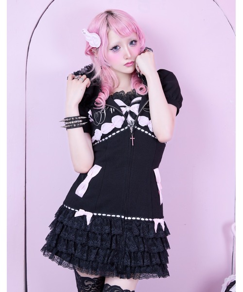 AVENCHUMU(アバンチュウム)の「I'm Angel cake zip foodie one piece(ワンピース・レディース・ブラック×ピンク/ピンク/ブラック・XS/FREE)」の16枚目の写真