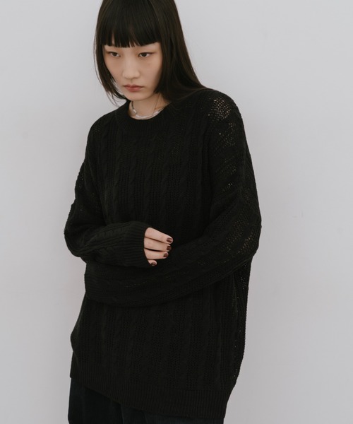 HANNE(アン)の「ローゲージケーブルニット(ニット/セーター・レディース・ブラック/ホワイト・FREE)」の7枚目の写真