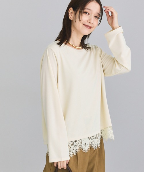 Green Parks(グリーンパークス)の「バックスリットレースプルオーバー(Tシャツ/カットソー・レディース・ブラック/ベージュ/ネイビー/ホワイト系その他2・FREE)」の2枚目の写真