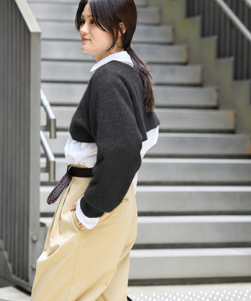 enrica（エンリカ）の「enrica/エンリカ LAYERED KNIT ニット KNIT296（ニット/セーター・レディース・ウッド/チャコールグレー・FREE）」の5枚目の写真