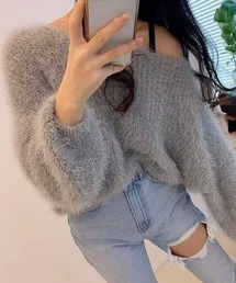 ふわふわシャギー オフショルルーズニットプルオーバー