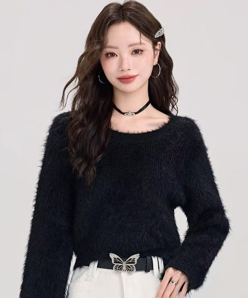 Teem Store(チームストア)の「ふわふわシャギー オフショルルーズニットプルオーバー(ニット/セーター・レディース・ピンク/アイボリー/ブラック/グレー・M)」の3枚目の写真