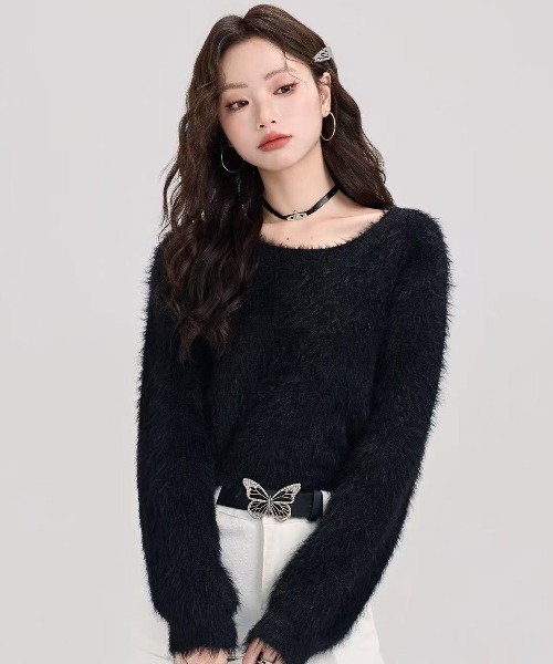 Teem Store(チームストア)の「ふわふわシャギー オフショルルーズニットプルオーバー(ニット/セーター・レディース・ピンク/アイボリー/ブラック/グレー・M)」の6枚目の写真