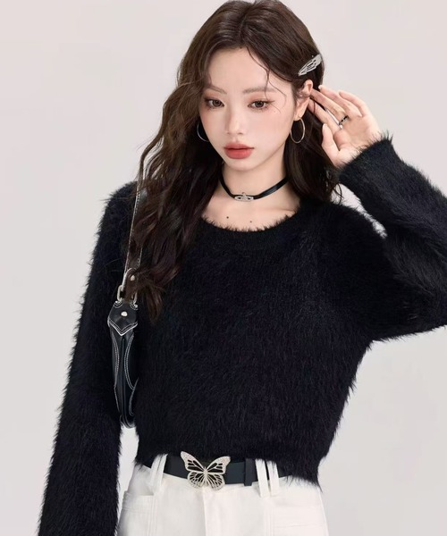 Teem Store(チームストア)の「ふわふわシャギー オフショルルーズニットプルオーバー(ニット/セーター・レディース・ピンク/アイボリー/ブラック/グレー・M)」の7枚目の写真