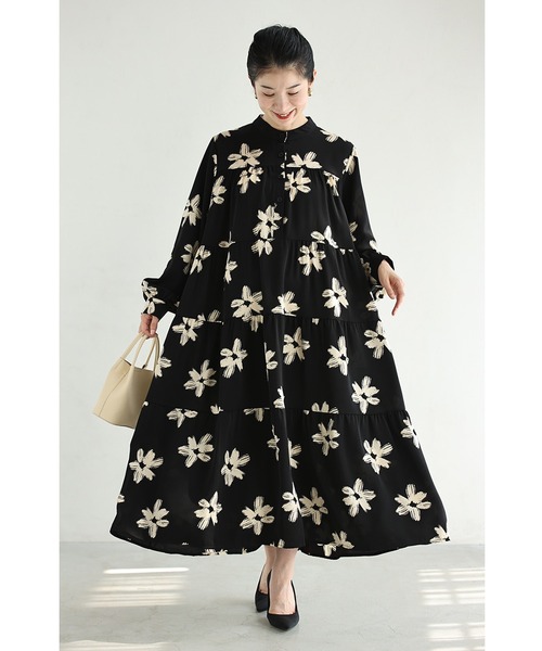 cawaii(カワイイ)の「ペイントアートの花咲くロングワンピース(紐ベルト付き)(ワンピース・レディース・ブラック・FREE)」の20枚目の写真