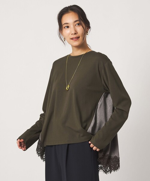 A DAY IN THE LIFE UNITED ARROWS(アデイインザライフユナイテッドアローズ)の「ポンチ×サテン レースフレアカットソー <A DAY IN THE LIFE>(Tシャツ/カットソー・レディース・ブラック/ダークブラウン/ナチュラル・FREE)」の2枚目の写真