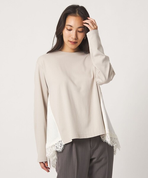A DAY IN THE LIFE UNITED ARROWS(アデイインザライフユナイテッドアローズ)の「ポンチ×サテン レースフレアカットソー <A DAY IN THE LIFE>(Tシャツ/カットソー・レディース・ブラック/ダークブラウン/ナチュラル・FREE)」の3枚目の写真