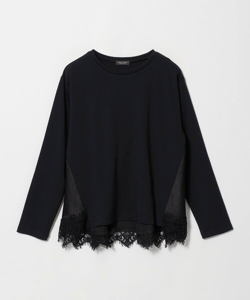 A DAY IN THE LIFE UNITED ARROWS(アデイインザライフユナイテッドアローズ)の「ポンチ×サテン レースフレアカットソー <A DAY IN THE LIFE>(Tシャツ/カットソー・レディース・ブラック/ダークブラウン/ナチュラル・FREE)」の1枚目の写真