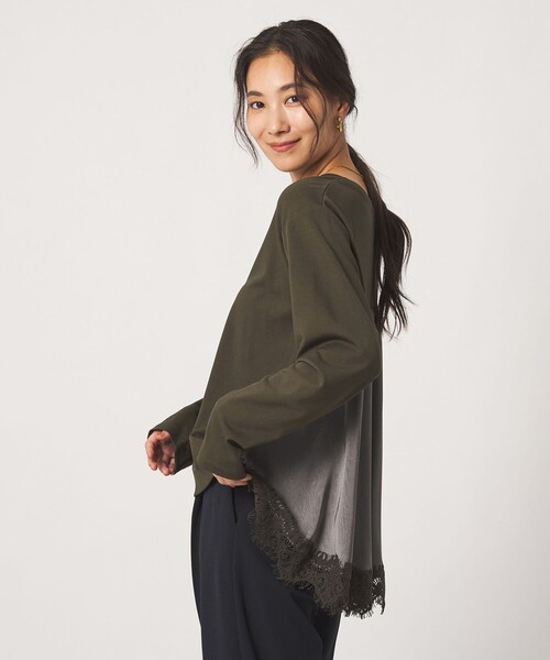 A DAY IN THE LIFE UNITED ARROWS(アデイインザライフユナイテッドアローズ)の「ポンチ×サテン レースフレアカットソー <A DAY IN THE LIFE>(Tシャツ/カットソー・レディース・ブラック/ダークブラウン/ナチュラル・FREE)」の4枚目の写真