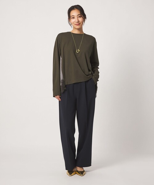 A DAY IN THE LIFE UNITED ARROWS(アデイインザライフユナイテッドアローズ)の「ポンチ×サテン レースフレアカットソー <A DAY IN THE LIFE>(Tシャツ/カットソー・レディース・ブラック/ダークブラウン/ナチュラル・FREE)」の5枚目の写真