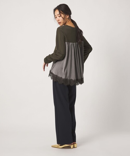 A DAY IN THE LIFE UNITED ARROWS(アデイインザライフユナイテッドアローズ)の「ポンチ×サテン レースフレアカットソー <A DAY IN THE LIFE>(Tシャツ/カットソー・レディース・ブラック/ダークブラウン/ナチュラル・FREE)」の6枚目の写真