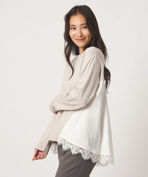A DAY IN THE LIFE UNITED ARROWS(アデイインザライフユナイテッドアローズ)の「ポンチ×サテン レースフレアカットソー <A DAY IN THE LIFE>(Tシャツ/カットソー・レディース・ブラック/ダークブラウン/ナチュラル・FREE)」の7枚目の写真
