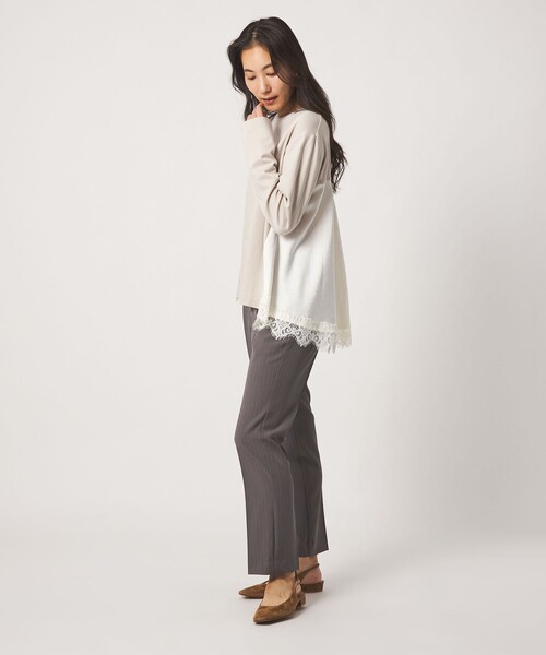 A DAY IN THE LIFE UNITED ARROWS(アデイインザライフユナイテッドアローズ)の「ポンチ×サテン レースフレアカットソー <A DAY IN THE LIFE>(Tシャツ/カットソー・レディース・ブラック/ダークブラウン/ナチュラル・FREE)」の8枚目の写真