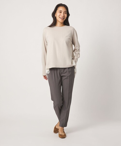 A DAY IN THE LIFE UNITED ARROWS(アデイインザライフユナイテッドアローズ)の「ポンチ×サテン レースフレアカットソー <A DAY IN THE LIFE>(Tシャツ/カットソー・レディース・ブラック/ダークブラウン/ナチュラル・FREE)」の9枚目の写真