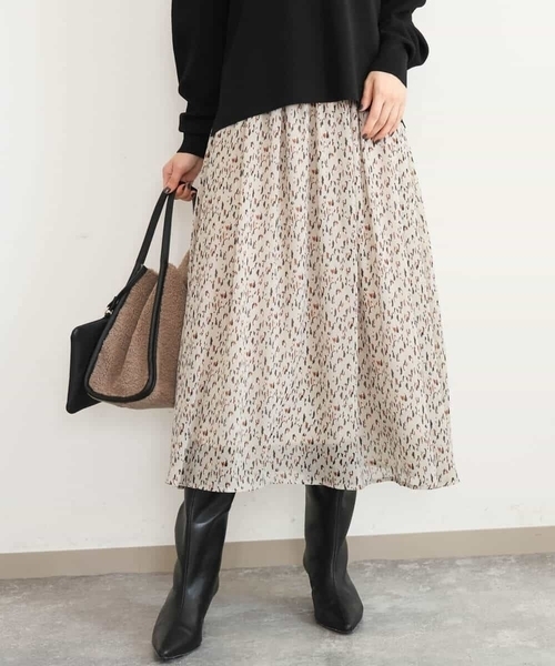 MK MICHEL KLEIN（エムケーミッシェルクラン）の「[洗える]ニュアンスレオパード柄シフォンスカート（スカート・レディース・ベージュ/ブラック・38）」の22枚目の写真