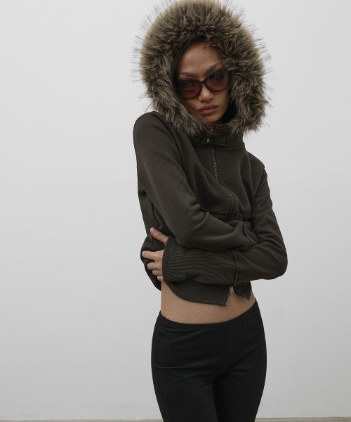 BLACKUP（ブラックアップ）の「[MADE] アヌスファージップアップフーディ（パーカー・レディース・ベージュ/チャコール・SMALL/MEDIUM）」の14枚目の写真