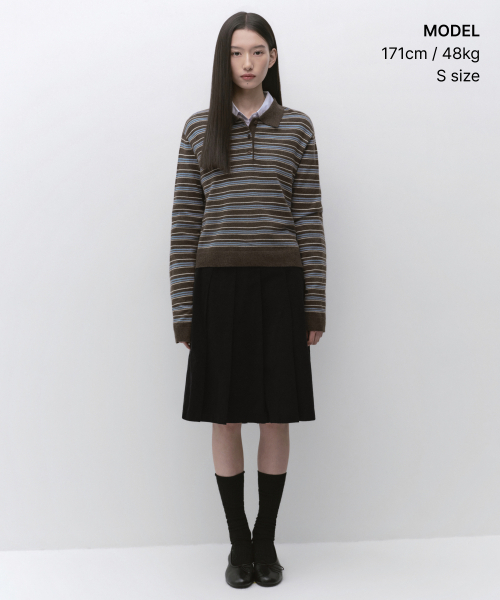 MUSINSA STANDARD WOMAN（ムシンサスタンダードウーマン）の「ウィメンズマルチストライプカラー ニット2 [ブラウン]（ニット/セーター・レディース・その他・SMALL/MEDIUM/LARGE/X-SMALL）」の2枚目の写真