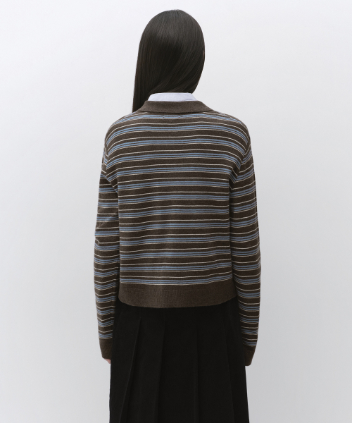 MUSINSA STANDARD WOMAN（ムシンサスタンダードウーマン）の「ウィメンズマルチストライプカラー ニット2 [ブラウン]（ニット/セーター・レディース・その他・SMALL/MEDIUM/LARGE/X-SMALL）」の3枚目の写真