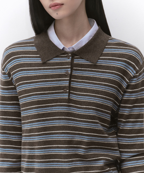 MUSINSA STANDARD WOMAN（ムシンサスタンダードウーマン）の「ウィメンズマルチストライプカラー ニット2 [ブラウン]（ニット/セーター・レディース・その他・SMALL/MEDIUM/LARGE/X-SMALL）」の4枚目の写真