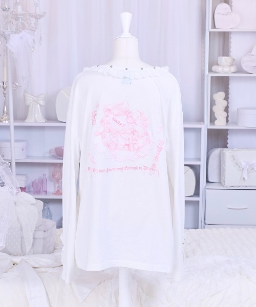 mine by LAFARY(マインバイラファリー)の「Sugar Addiction ロングTシャツ(Tシャツ/カットソー・レディース・ブラック/ピンク/ホワイト・FREE)」の12枚目の写真