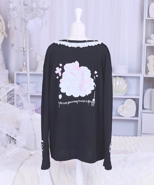 mine by LAFARY(マインバイラファリー)の「Sugar Addiction ロングTシャツ(Tシャツ/カットソー・レディース・ブラック/ピンク/ホワイト・FREE)」の6枚目の写真