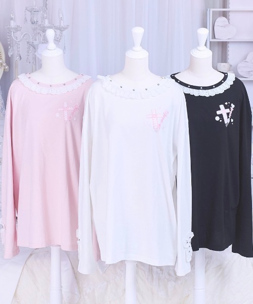 mine by LAFARY(マインバイラファリー)の「Sugar Addiction ロングTシャツ(Tシャツ/カットソー・レディース・ブラック/ピンク/ホワイト・FREE)」の5枚目の写真