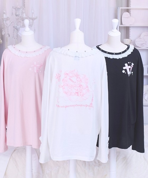 mine by LAFARY(マインバイラファリー)の「Sugar Addiction ロングTシャツ(Tシャツ/カットソー・レディース・ブラック/ピンク/ホワイト・FREE)」の4枚目の写真